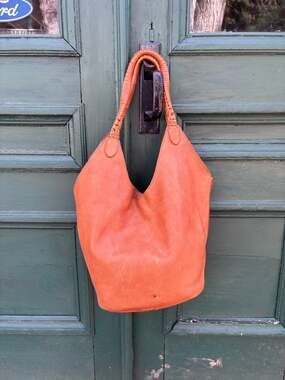 Vilenca Holland Tan Leather Hobo Bag Braided Handle Boho Western